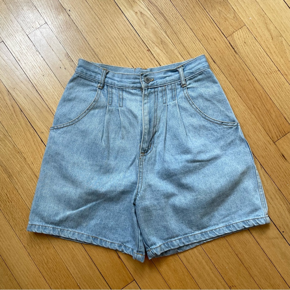 Vintage pleated denim shorts